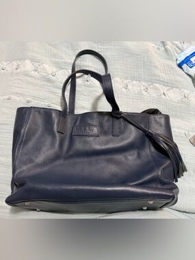 MILA Navy Pebbled Leather Tote with Tassel
